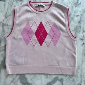 Zara pink argyle vest top size L